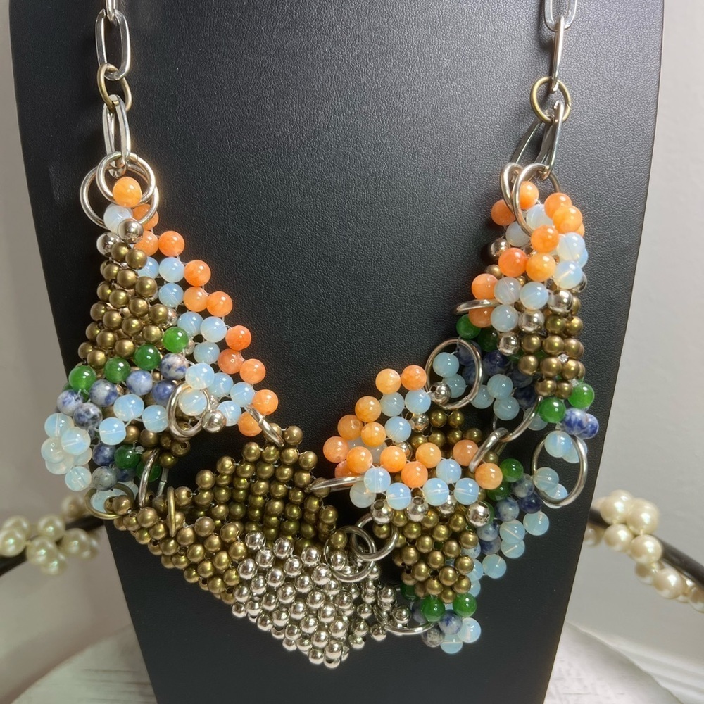 Pam Hiran Anthropologie Statement Glass Necklace D7 30” - Picture 2 of 3